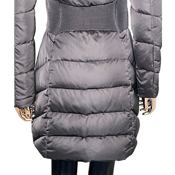 T Tahari Down Puffer Coat Taupe Brown XS, Long Quilted Winter Jacket High Neck - Picture 6 of 13